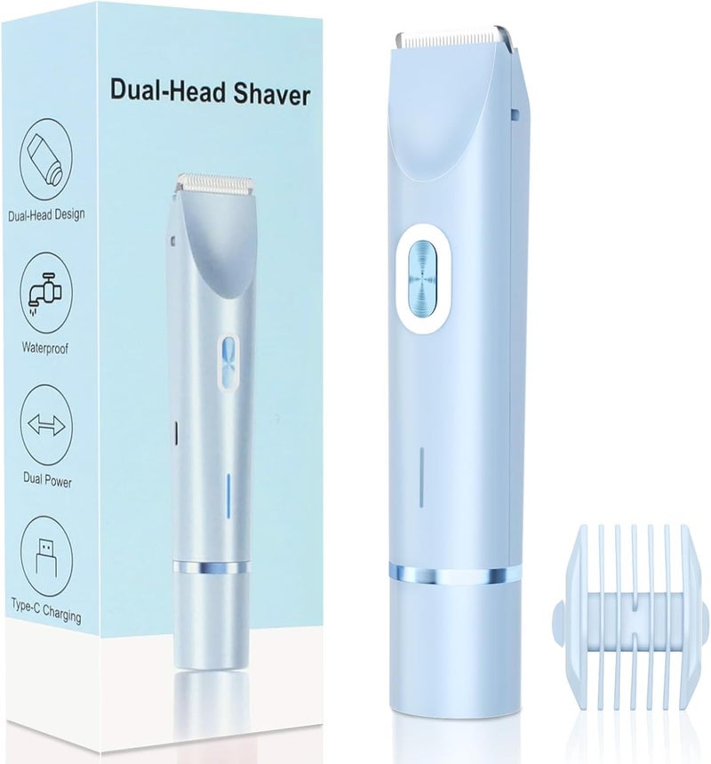 Mpotmiy New 2-in-1 Electric Bikini Trimmer for Men - Dual Head Electric Razor,Waterproof Painless Bikini Shaver, Pubic Hair Trimmer for Private Area & Body Hair, Gifts for Men,Blue - Image 1